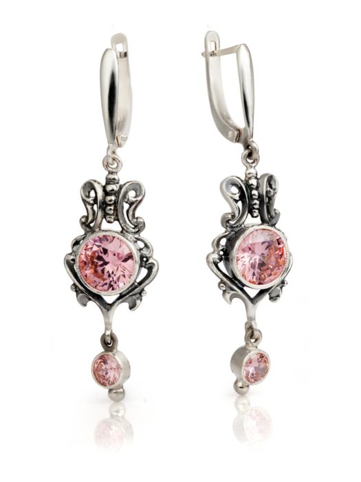 Вінтажні срібні жіночі сережки з рожевим каменем чорнене срібло 925