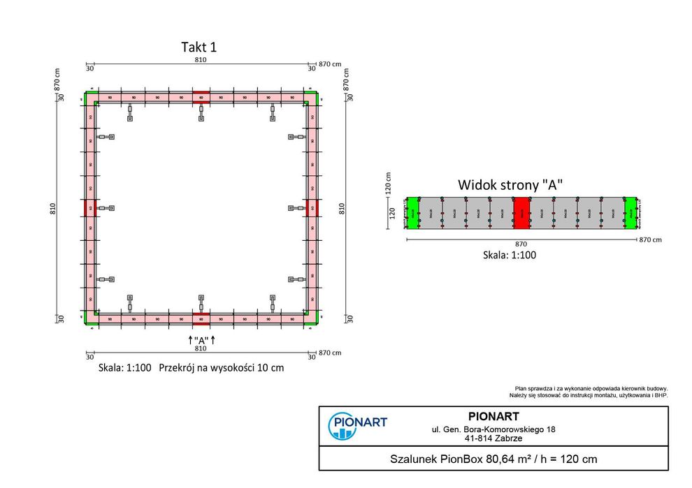 Szalunek ścienny PionBox 80,64 m2 / h=120 cm (kompatybilny z Tekko)