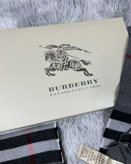 Шарф Burberry Grey Шарф барбери в клітинку сірий QR LOGO