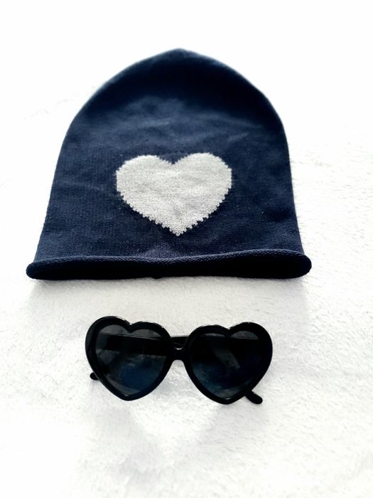 Damska Czapka okulary serce serduszko zestaw komplet set heart jesień