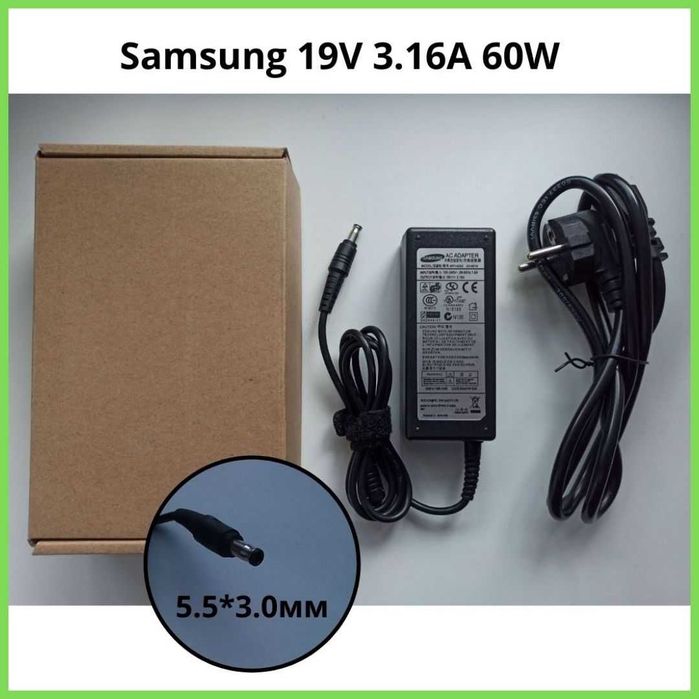 Блок питания для ноутбука Samsung 19V 40W/ 60W/ 90W + сетевой кабел