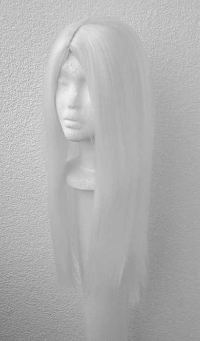 Biała długa prosta peruka z przedziałkiem cosplay wig bez grzywki