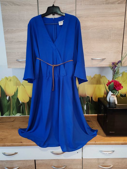 Chabrowa lekka sukienka midi Rock Your Curves rozmiar 52/54 poliester