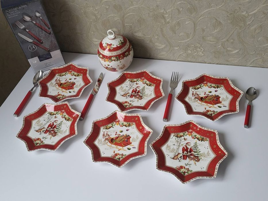 Новогодняя посуда рождество тарелки новорічний посуд