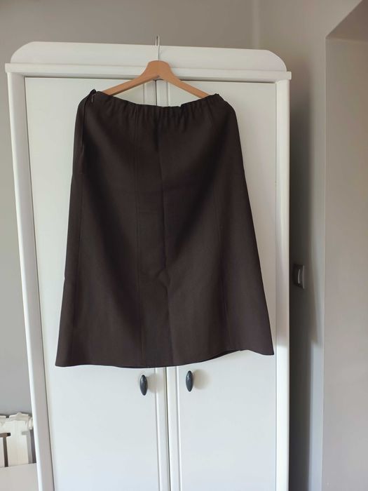 brązowa spódnica spódniczka trapezowa midi krótka 42 44 XXL ciemna