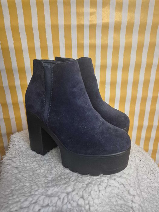 Botins plataforma salto largo azul marinho FCL Fashion tamanho 36