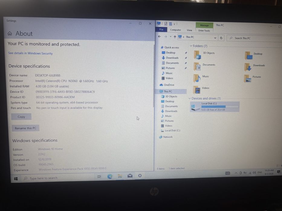 HP Notebook 14-am052nr Intel Celeron N3060 4gb Ram 32gb eMMC 14” HD