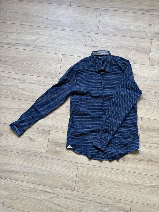Koszula męska granatowa Hugo Boss slim fit len L