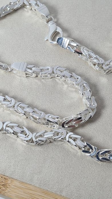 Srebrny męski łańcuszek i bransoletka splot bizantyjski królewski  925