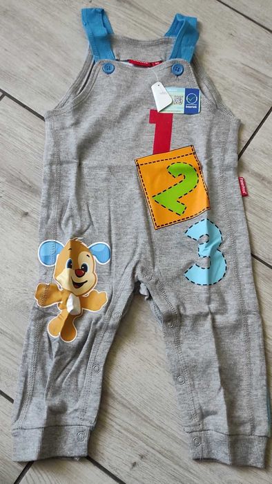 Szaro-niebieskie ogrodniczki Fisher Price r.80