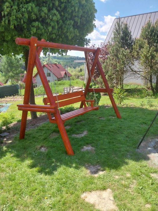 Ogrodowe meble drewniane + metal ocynk stół 2 ławki 2 fotele zestaw