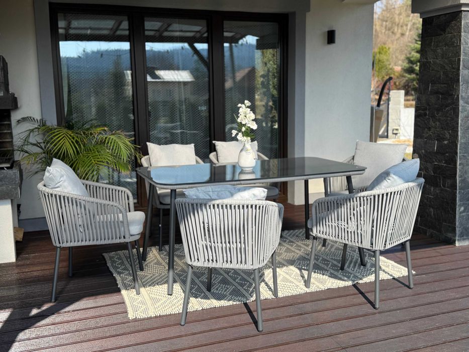 Meble ogrodowe jadalniane. Zestaw stół + 6 krzeseł na taras - NOTTE