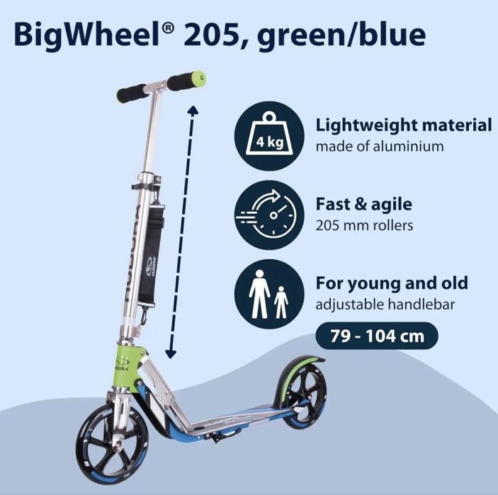 Самокат HUDORA Scooter Big Wheel Step RX205 - green/blue