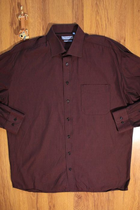 Koszula Bosweel r. 43 czerwono-czarna bawełna dł rękaw paski