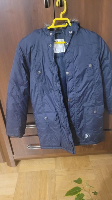 Kurtka zimowa parka 146 nowa beż metki ciemny granat