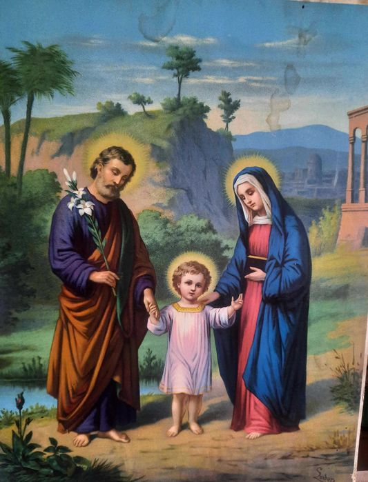 Święta Rodzina Przedwojenny Oleodruk 52 X 39,5 cm.
