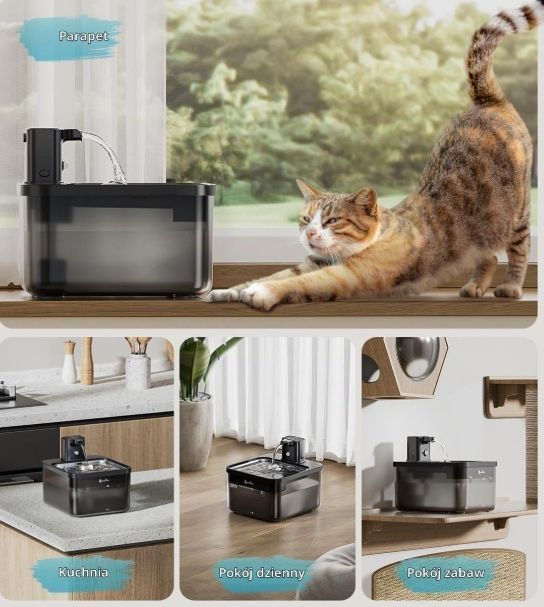 Downypaws Bezprzewodowa Fontanna Dla Kotów, 2,5L Powystawowy