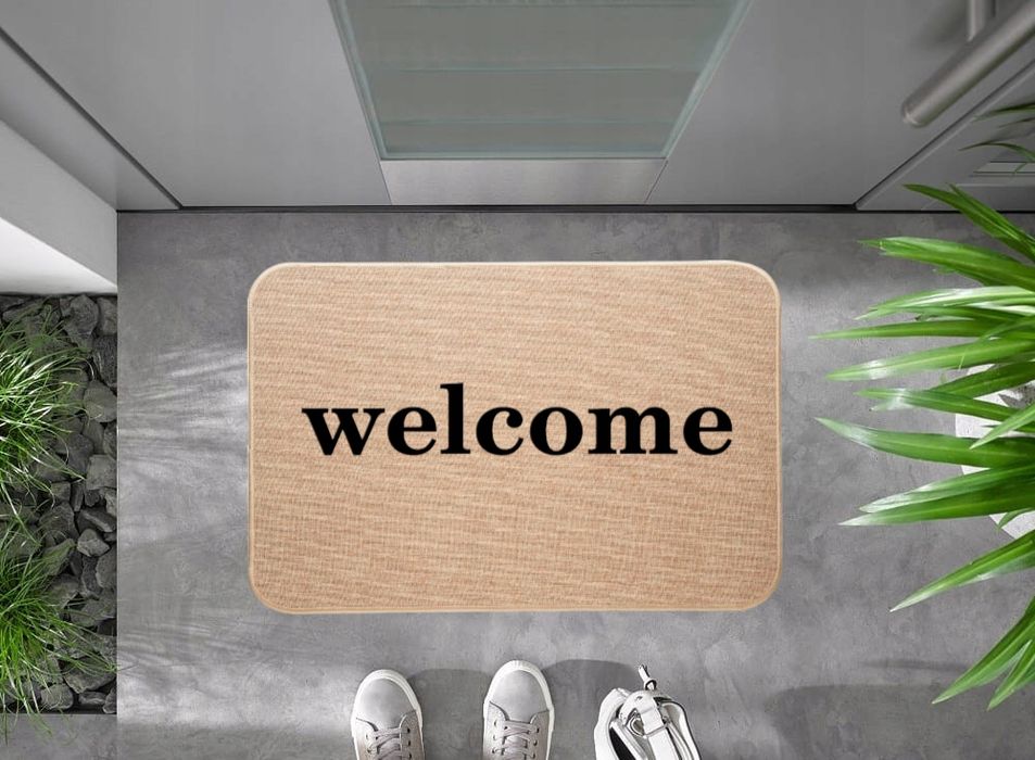 wycieraczka wejściowa z lnu z nadrukiem welcome witaj