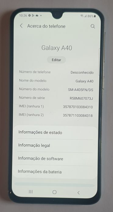 Telemóvel smartfone android Samsung a40