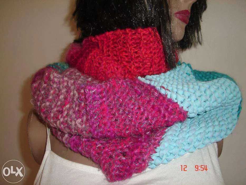 Handmade ręczna praca kolorowy szal szalik komin