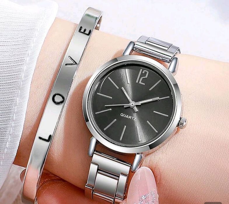 Conjunto relógio + pulseira aço inoxidável