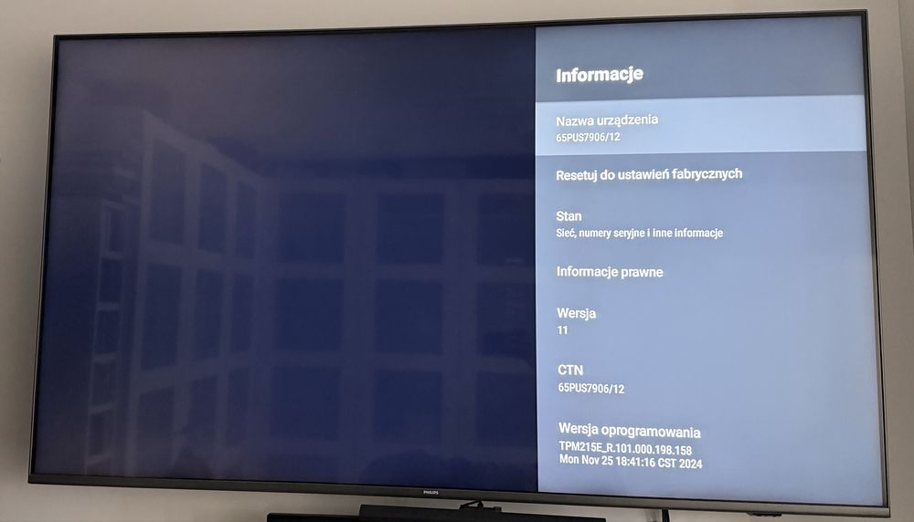 Philips Ambilight 65”.  Model 65PUS7906/12