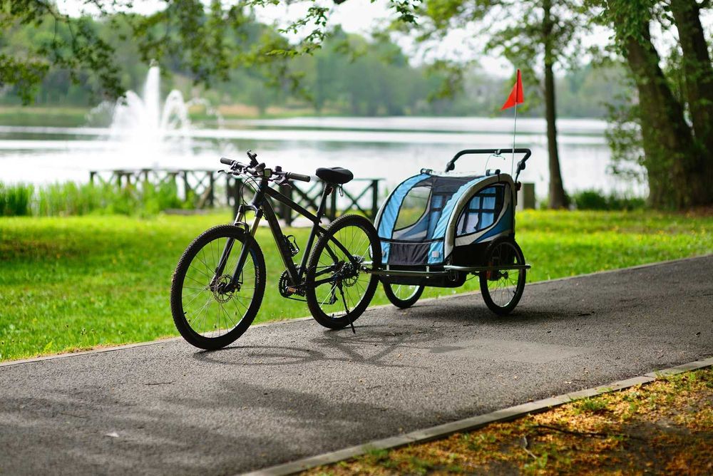 Przyczepka rowerowa z amortyzatorem 2-osobowa +JOGGER niebieski