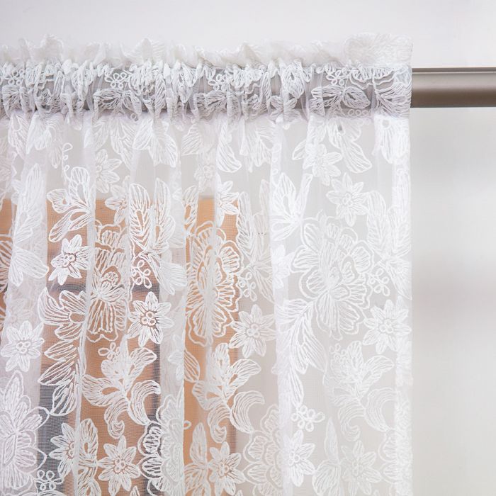 Firana ecru 160x400 z koronką I kokardami