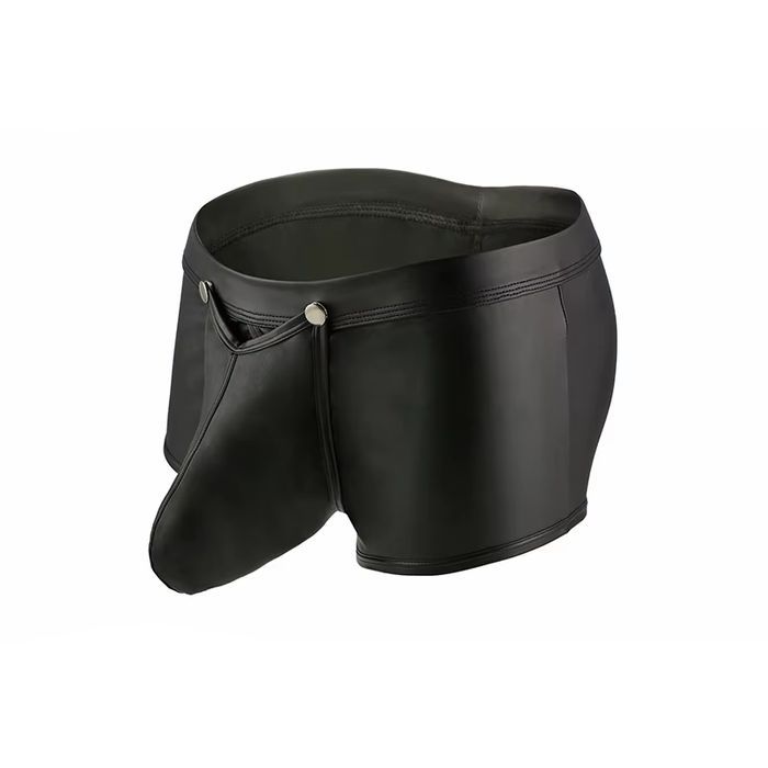 Męskie bokserki z eko-skóry, odpinany przód, elastyczne - XL