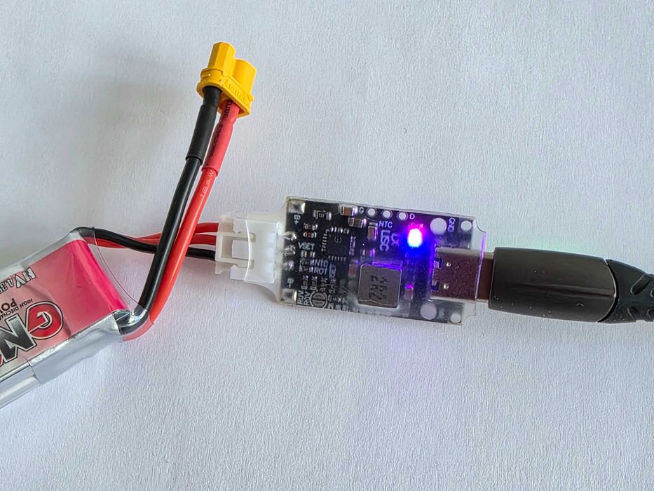 Плата зарядки + тестер 1s/2s, 4.2v/4.35v 0.5A USB-C, BT2.0, PH2.0