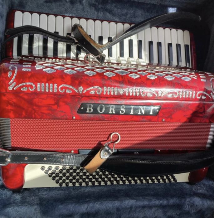 3*voz Acordeão de teclas Borsini italiano + correias e mala