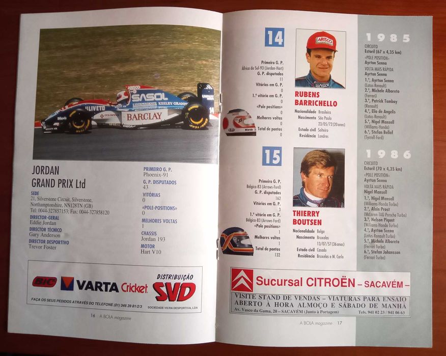 Programa do grande prémio de Portugal de fórmula 1 de 1993