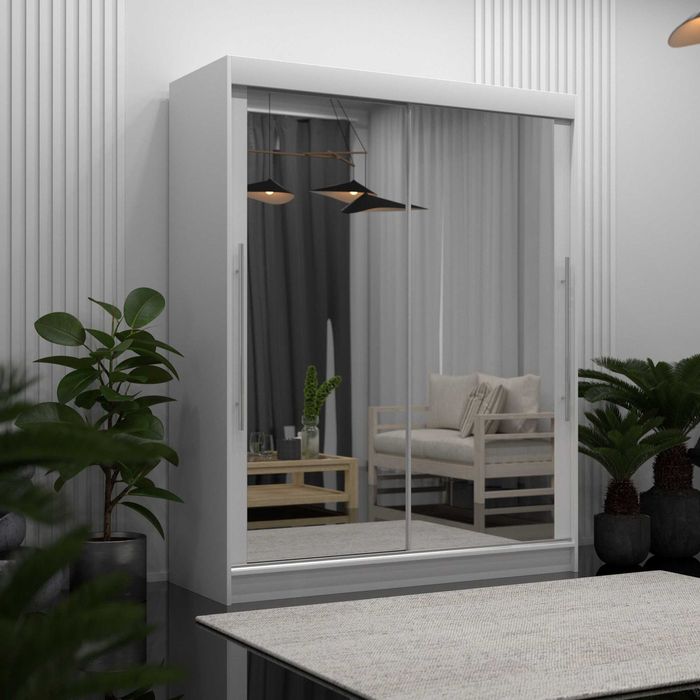 Szafa przesuwna kaszmir z dwoma lustrami 180 szuflady