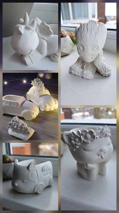 Кашпо з гіпсу нефарбовані грут для дітей Ельза Мавка котик дівчатка хл