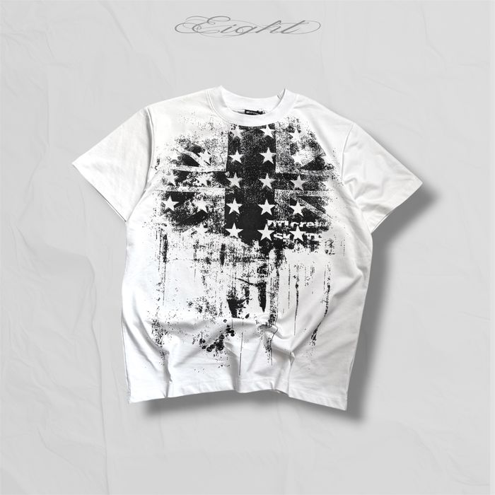 Y2k Archive tshirt Архівна футболка з принтом прапор opium distress no faith jaded london style біла white slim skinny