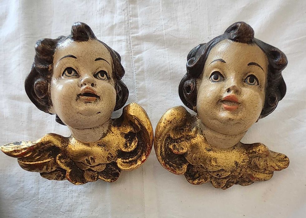 Dwa vintage cherubinki/putto polichromowane