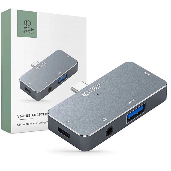 HUB Tech-Protect V6/4w1 USB-C - USB-A 3.0 / USB-C PD100W / HDMI / mini