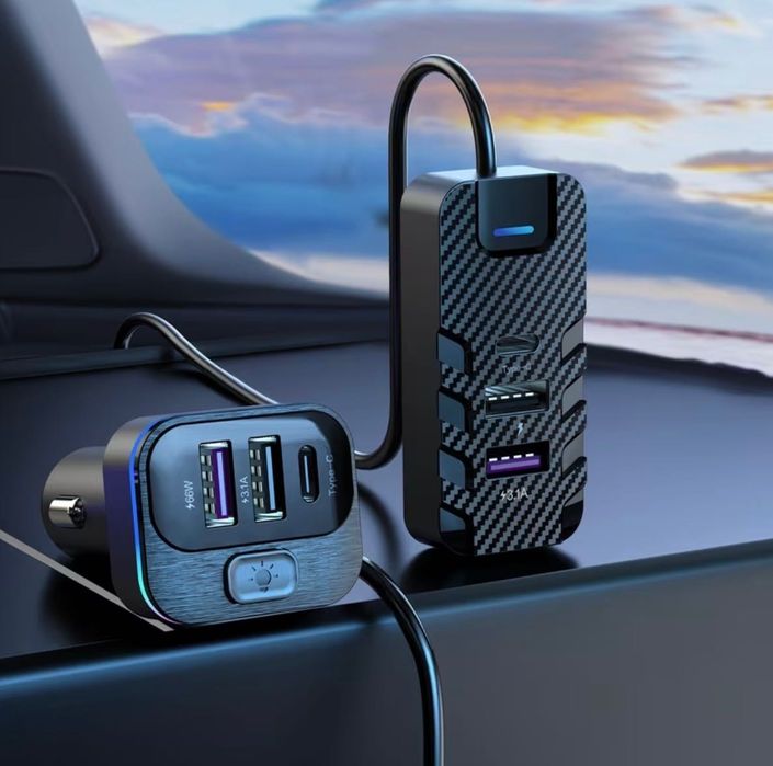Автозарядка з 6портами/Швидка зарядка 81W/Для передніх і задніх сидінь