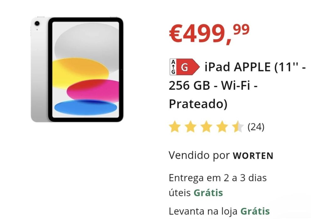 iPad APPLE (11'' - 256 GB - Wi-Fi - Prateado)
