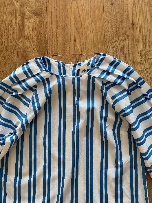 Bluzka H&M w paski biały niebieski szerokie rękawy 38 bawełna
