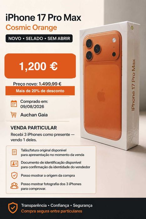 iPhone 17 Pro Max 256GB Cosmic Orange — Novo e Selado