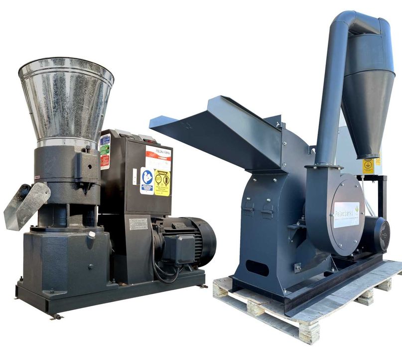 PRODUKCJA PELETU paszy żwirku ze słomy siana biomasa MINI Zestaw Peleciarka 22kW + Młyn 15kW