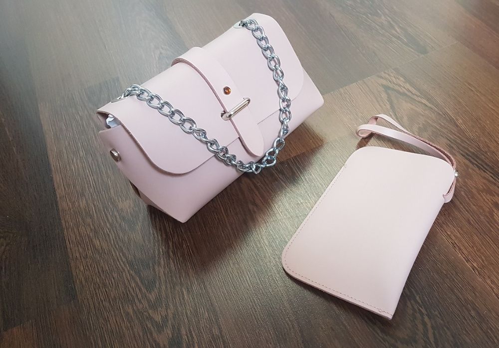 Batycki Torebka Kopertówka+Etui Na Telefon Pudrowy Róż Nowe Skóra