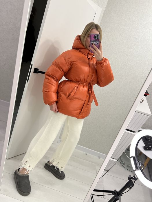 Пуховик оранжевий куртка зимова  оверсайс парка