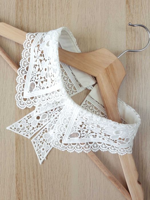 Biały Haftowany Ażurowy Kołnierzyk Doczepiany Odczepiany Fałszywy