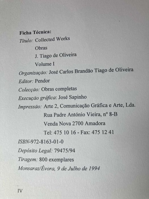 Collected Works: Obras de J. Tiago de Oliveira