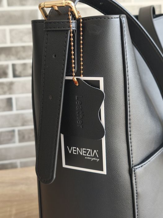 Duża torba Venezia czarna damska skórzana