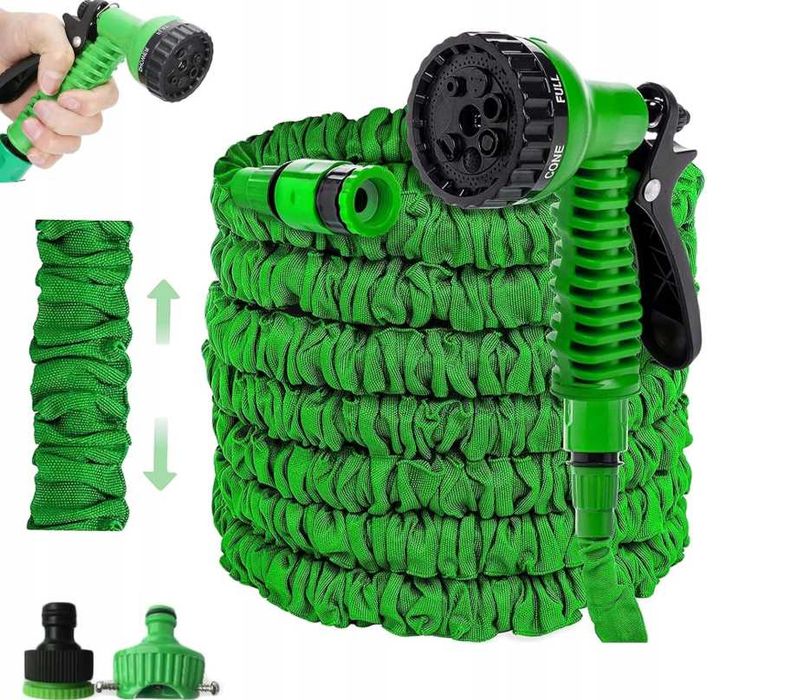 JIASHA Wąż ogrodowy elastyczny , wielofunkcyjny, wysuwany 15m zielony