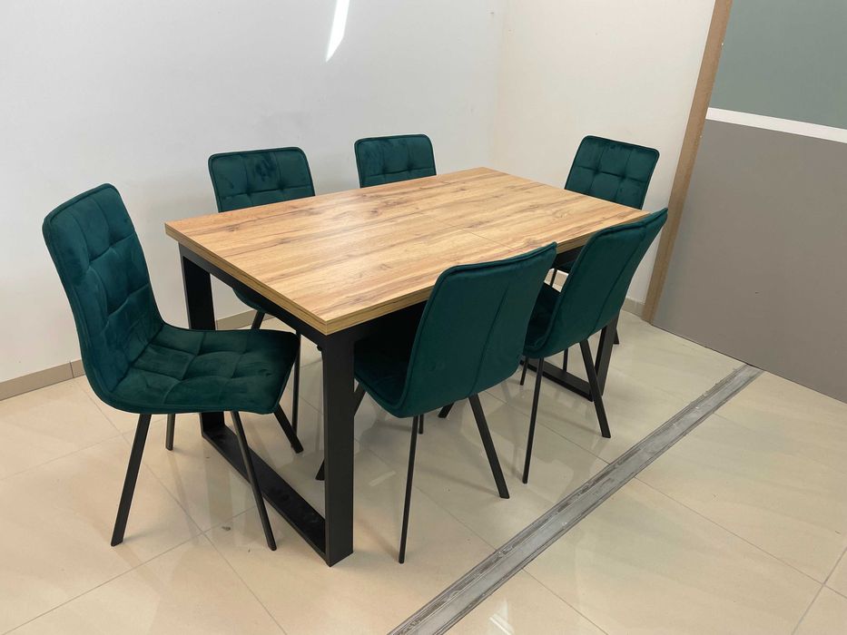 (617) Stół Iris rozkładany + 6 krzeseł, nowe, loft 2099 zł