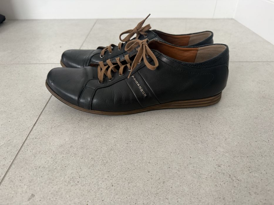 Prima Moda skorzane buty eleganckie brązowe dodatki rozm.45